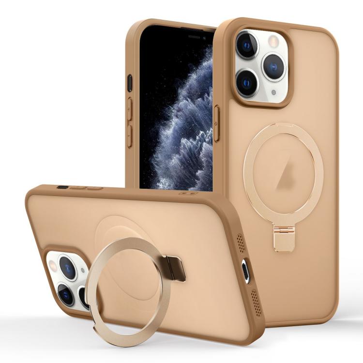 

For iPhone 11 Pro Max Skin-feel Ring MagSafe Holder Phone Case(Desert Gold)