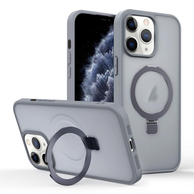 

For iPhone 11 Pro Max Skin-feel Ring MagSafe Holder Phone Case(Titanium Gray)