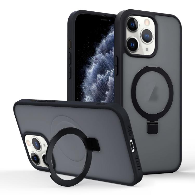 

For iPhone 11 Pro Max Skin-feel Ring MagSafe Holder Phone Case(Black)