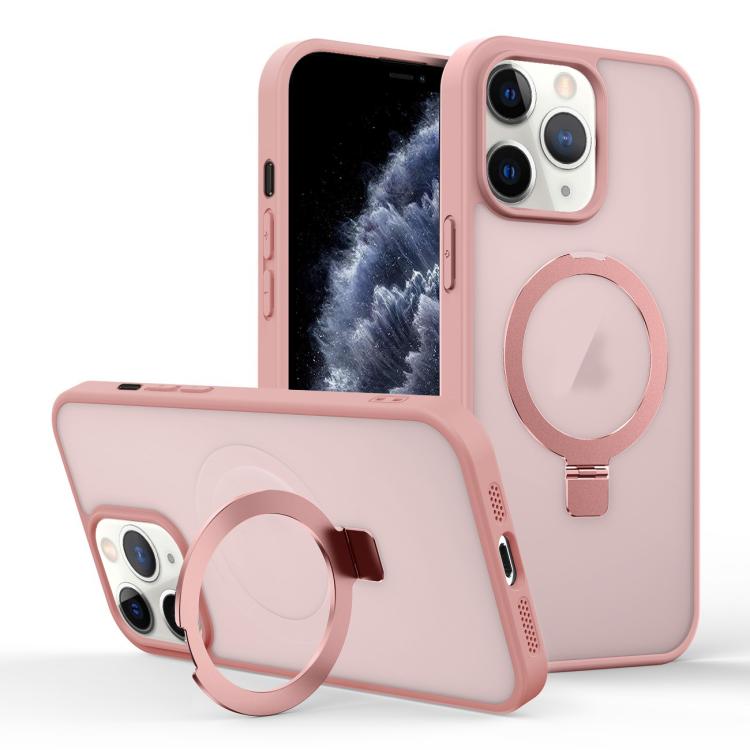 

For iPhone 11 Pro Max Skin-feel Ring MagSafe Holder Phone Case(Pink)