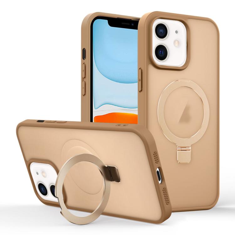 

For iPhone 11 Skin-feel Ring MagSafe Holder Phone Case(Desert Gold)