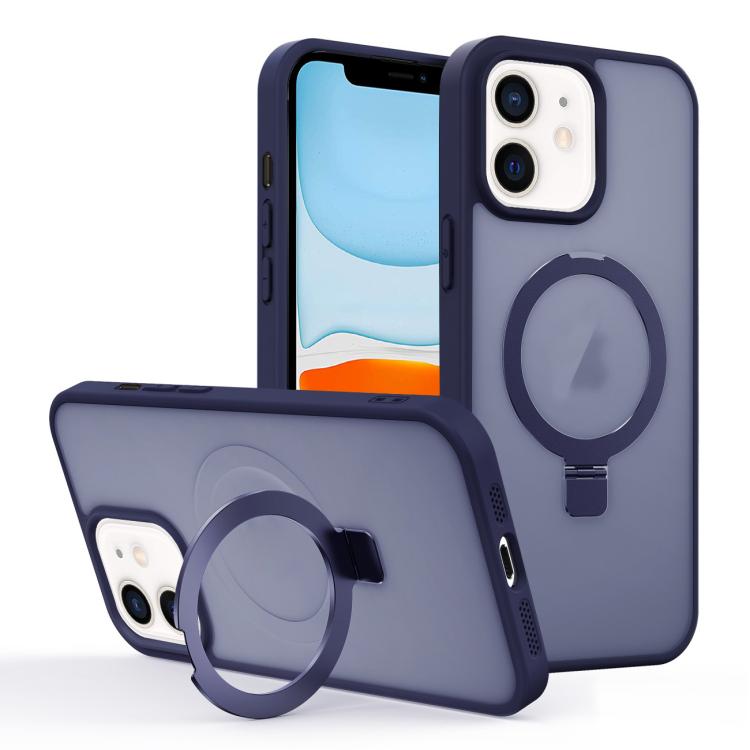 

For iPhone 11 Skin-feel Ring MagSafe Holder Phone Case(Dark Blue)