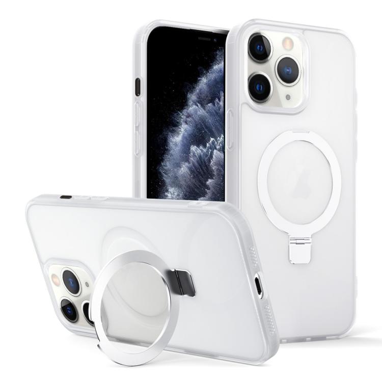 

For iPhone 11 Pro Skin-feel Ring MagSafe Holder Phone Case(Transparent White)