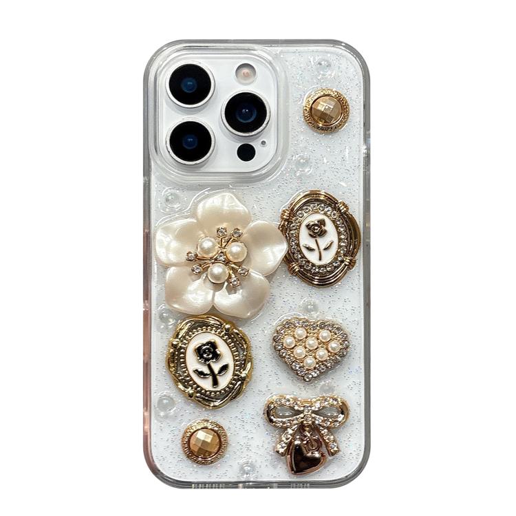 For iPhone 13 Pro Epoxy Acrylic Hybrid TPU Phone Case(3D Pearl Flowers)