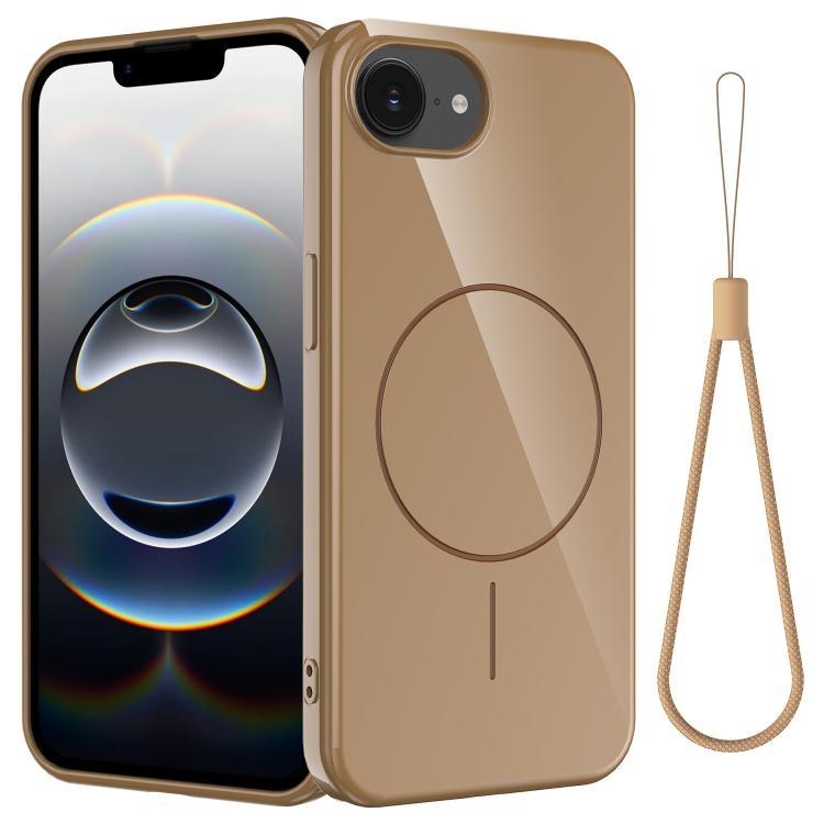 

For iPhone 16e Glossy TPU Shockproof MagSafe Phone Case with Lanyard(Gold)