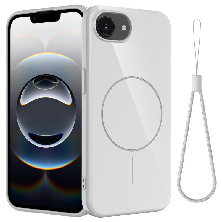 

For iPhone 16e Glossy TPU Shockproof MagSafe Phone Case with Lanyard(White)