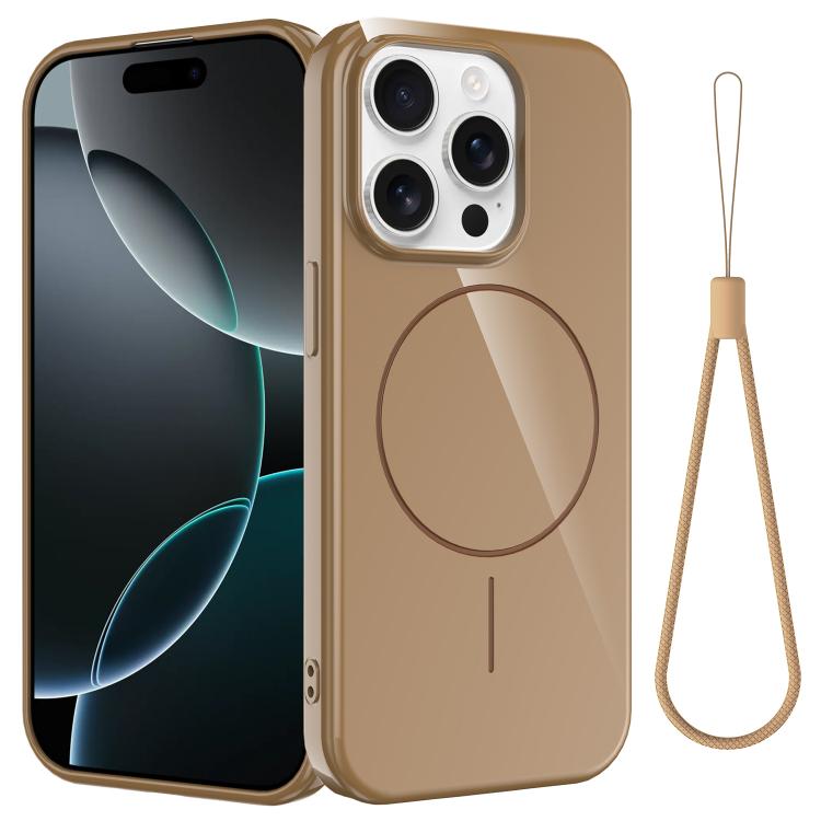 

For iPhone 13 Pro Glossy TPU Shockproof MagSafe Phone Case with Lanyard(Gold)