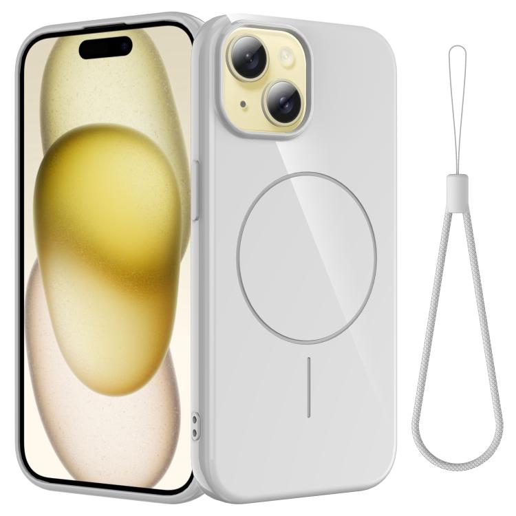 

For iPhone 13 Glossy TPU Shockproof MagSafe Phone Case with Lanyard(White)