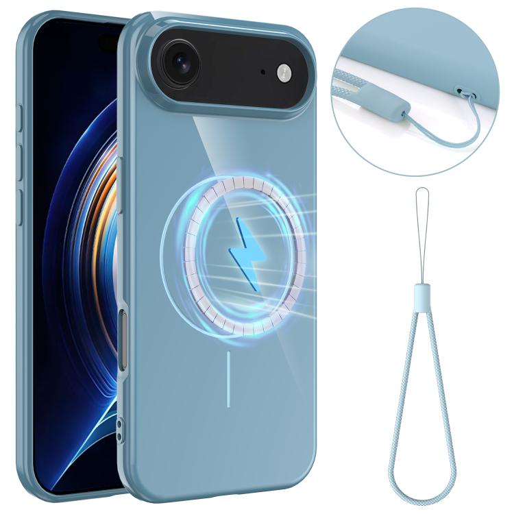 

For iPhone Air Glossy TPU Shockproof MagSafe Phone Case with Lanyard(Blue)