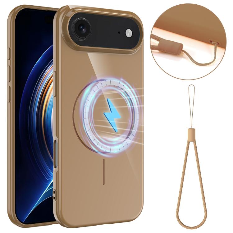 

For iPhone 17 Air Glossy TPU Shockproof MagSafe Phone Case with Lanyard(Gold)