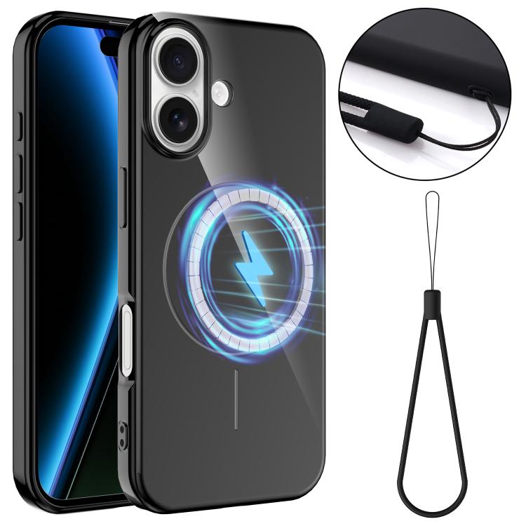 

For iPhone 17 Glossy TPU Shockproof MagSafe Phone Case with Lanyard(Black)