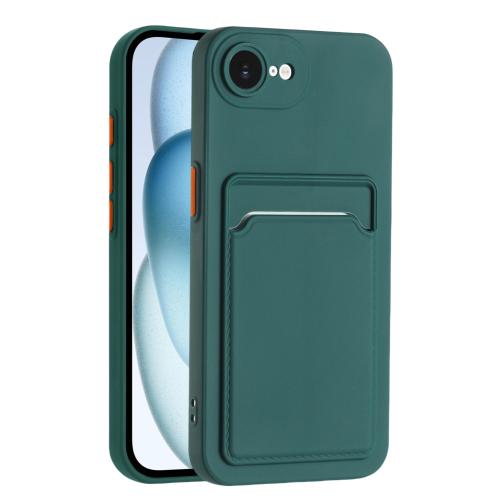 

For iPhone 16e Skin Feel Card Contrast Color Button TPU Phone Case(Dark Green)
