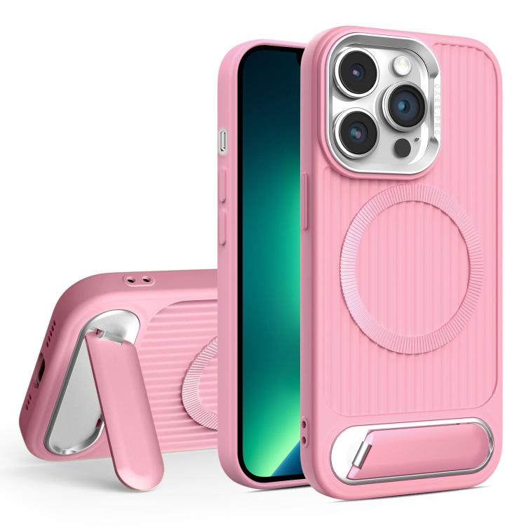 

For iPhone 13 Pro Max Vertical Lines Invisible Flat Holder MagSafe Phone Case(Pink)