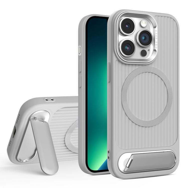 

For iPhone 13 Pro Max Vertical Lines Invisible Flat Holder MagSafe Phone Case(Grey)