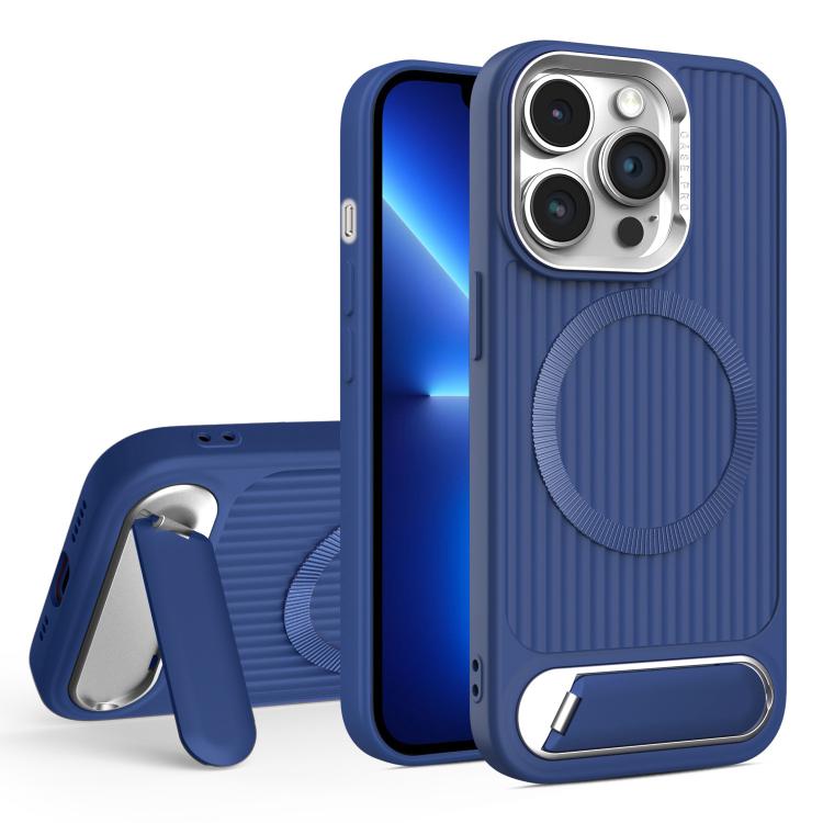 

For iPhone 13 Pro Vertical Lines Invisible Flat Holder MagSafe Phone Case(Blue)