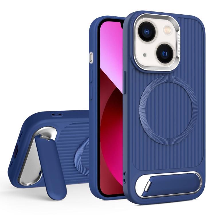 

For iPhone 13 Vertical Lines Invisible Flat Holder MagSafe Phone Case(Blue)