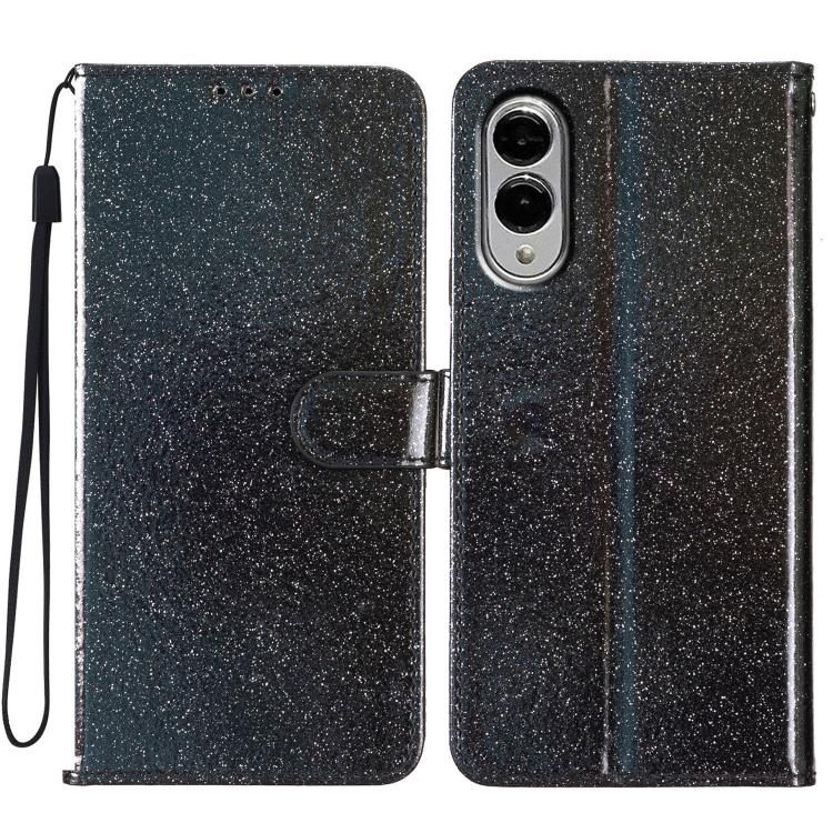 

For Samsung Galaxy S25 Edge 5G Glitter Powder Flip Leather Phone Case(Black)