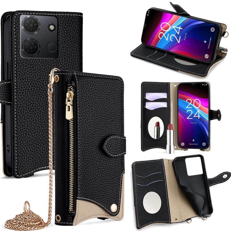 

For TCL 503 Crossbody Chain Fishtail Litchi Leather Phone Case(Black)