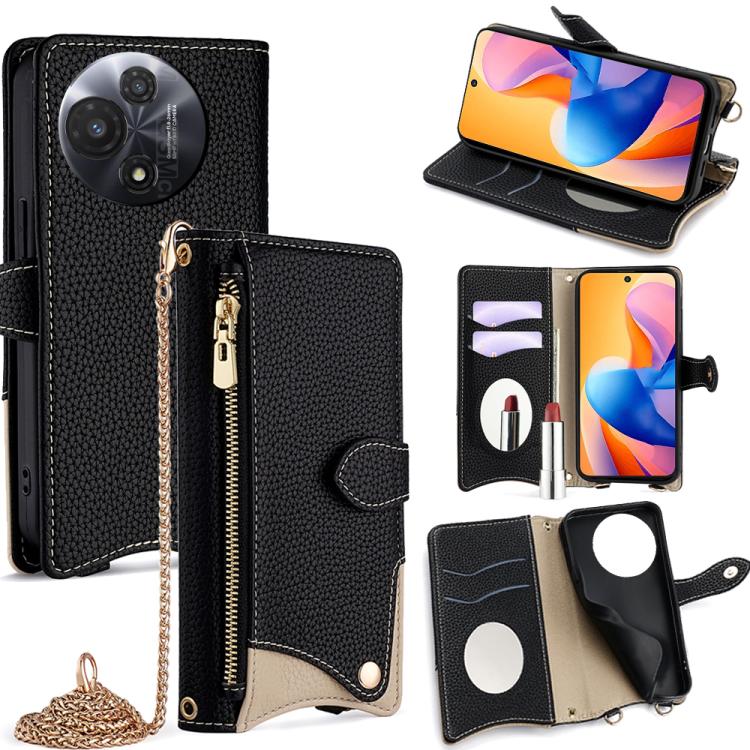 

For TCL 60R 5G Crossbody Chain Fishtail Litchi Leather Phone Case(Black)