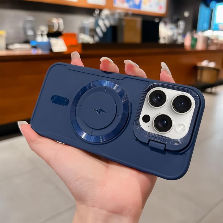 

For iPhone 15 Pro Max Lens Frame Holder Blade MagSafe Phone Case(Dark Blue)