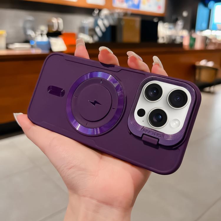 

For iPhone 15 Pro Lens Frame Holder Blade MagSafe Phone Case(Dark Purple)