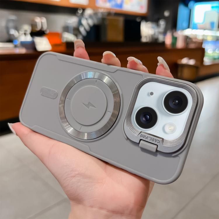 

For iPhone 15 Plus Lens Frame Holder Blade MagSafe Phone Case(Space Gray)