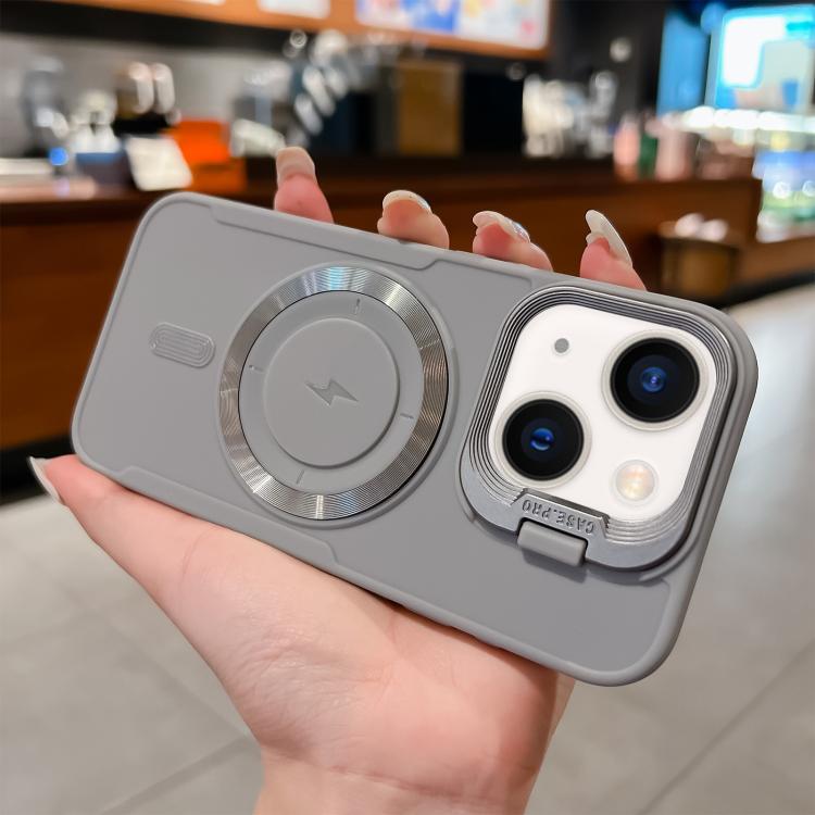 

For iPhone 14 Plus Lens Frame Holder Blade MagSafe Phone Case(Space Gray)