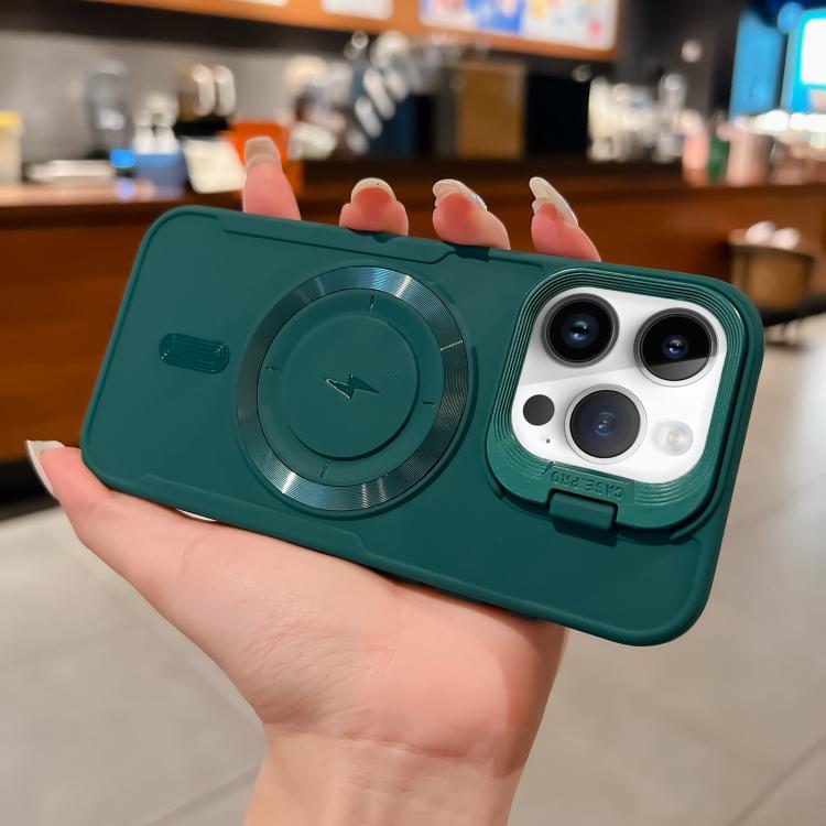 

For iPhone 14 Pro Max Lens Frame Holder Blade MagSafe Phone Case(Deep Green)