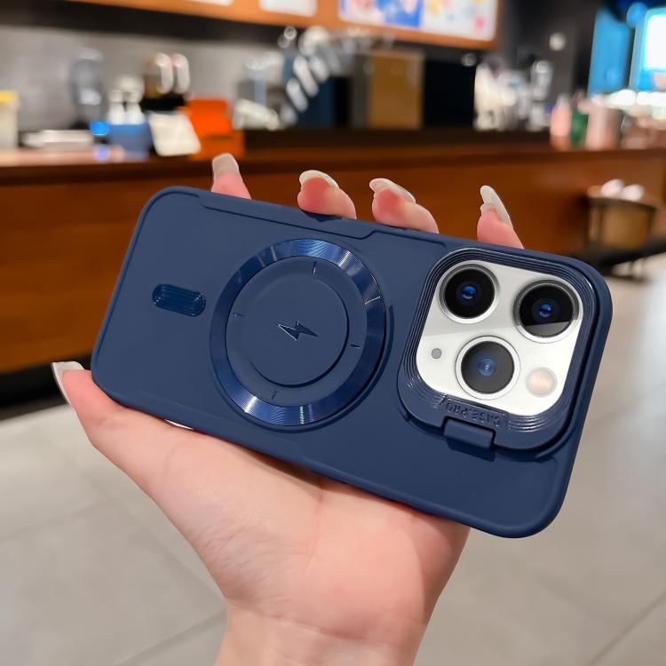 

For iPhone 11 Pro Max Lens Frame Holder Blade MagSafe Phone Case(Dark Blue)