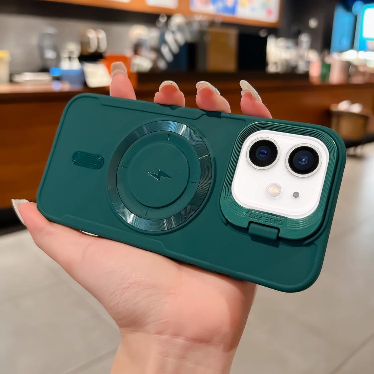 

For iPhone 11 Lens Frame Holder Blade MagSafe Phone Case(Deep Green)