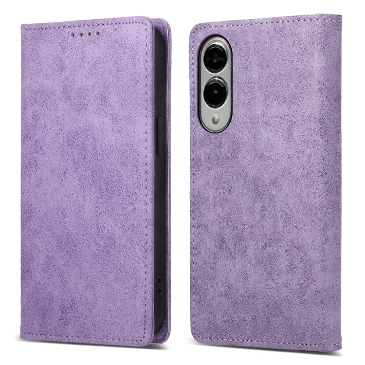 

For Samsung Galaxy S25 Edge 5G Business Solid Color Magnetic RFID Leather Phone Case(Purple)