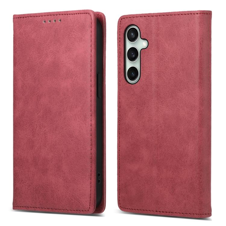 

For Samsung Galaxy S25 FE 5G Business Solid Color Magnetic RFID Leather Phone Case(Red)