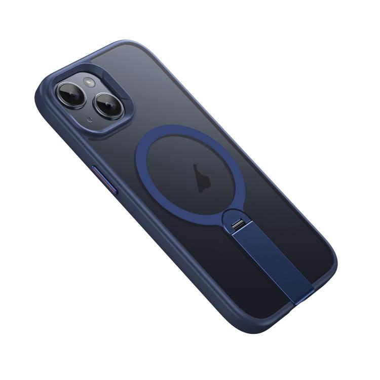 

For iPhone 15 Rotating Bar Holder Magnetic MagSafe Phone Case(Blue)