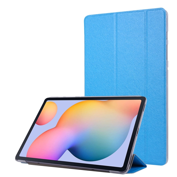 

For Samsung Galaxy Tab S8 / Galaxy Tab S7 / T870 Silk Texture Three-fold Horizontal Flip Leather Case with Holder & Pen Slot(Sky Blue)