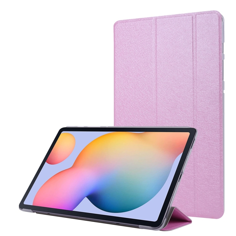 

For Samsung Galaxy Tab S8 / Galaxy Tab S7 / T870 Silk Texture Three-fold Horizontal Flip Leather Case with Holder & Pen Slot(Pink)