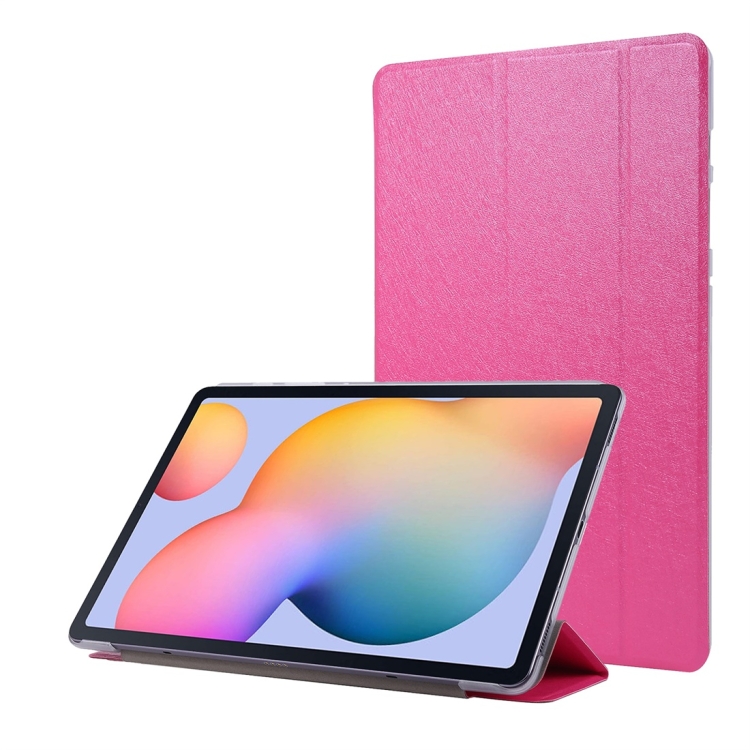 

For Samsung Galaxy Tab S8 / Galaxy Tab S7 / T870 Silk Texture Three-fold Horizontal Flip Leather Case with Holder & Pen Slot(Rose Red)