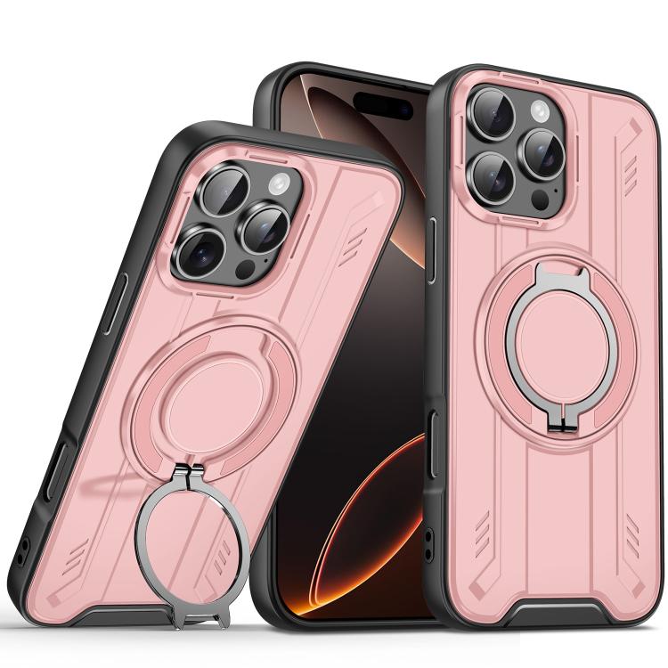 

For iPhone 16 Pro Max Rotating Ring Holder Magnetic MagSafe Phone Case(Pink)
