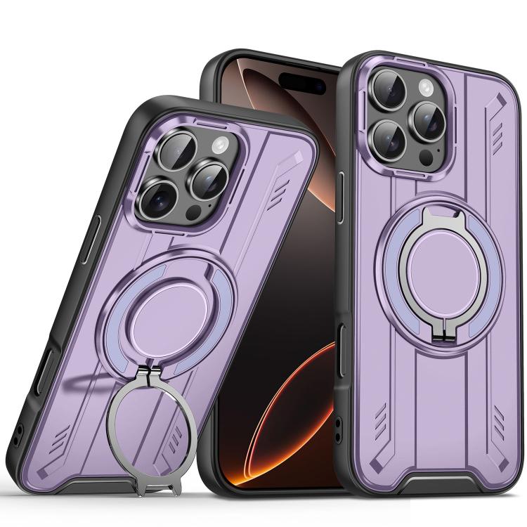 

For iPhone 16 Pro Max Rotating Ring Holder Magnetic MagSafe Phone Case(Purple)