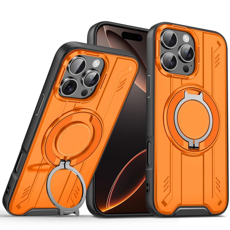 

For iPhone 16 Pro Max Rotating Ring Holder Magnetic MagSafe Phone Case(Orange)
