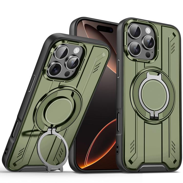 

For iPhone 16 Pro Max Rotating Ring Holder Magnetic MagSafe Phone Case(Green)