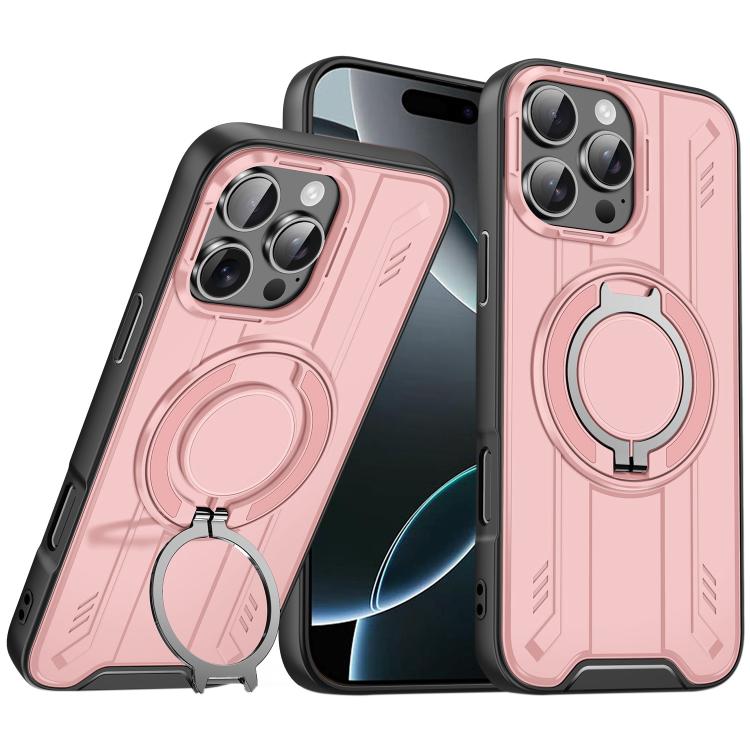 

For iPhone 16 Pro Rotating Ring Holder Magnetic MagSafe Phone Case(Pink)