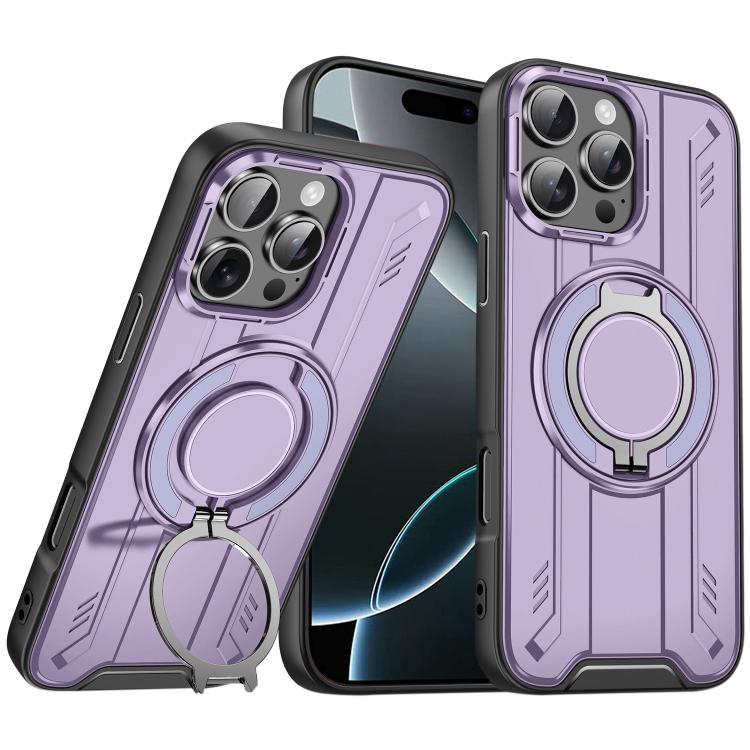 

For iPhone 16 Pro Rotating Ring Holder Magnetic MagSafe Phone Case(Purple)