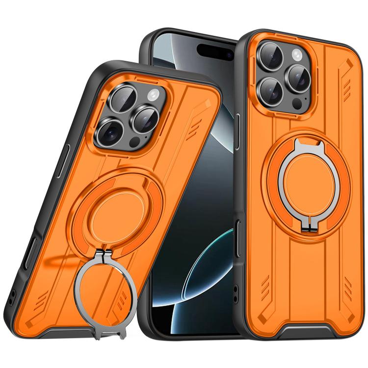 

For iPhone 16 Pro Rotating Ring Holder Magnetic MagSafe Phone Case(Orange)