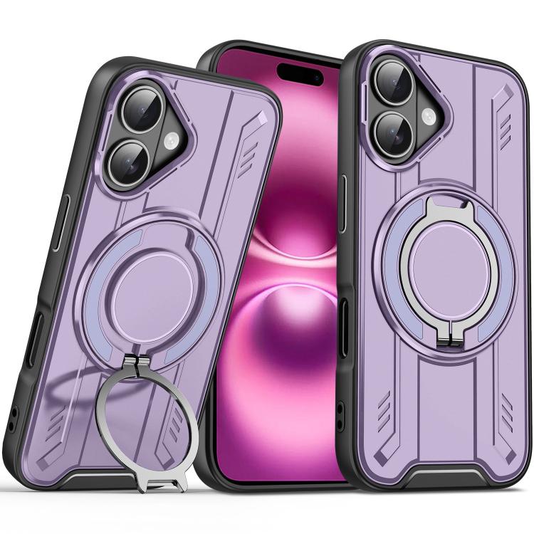 

For iPhone 16 Plus Rotating Ring Holder Magnetic MagSafe Phone Case(Purple)