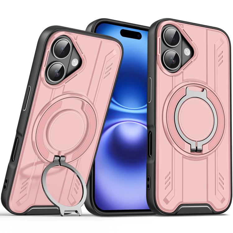 

For iPhone 16 Rotating Ring Holder Magnetic MagSafe Phone Case(Pink)