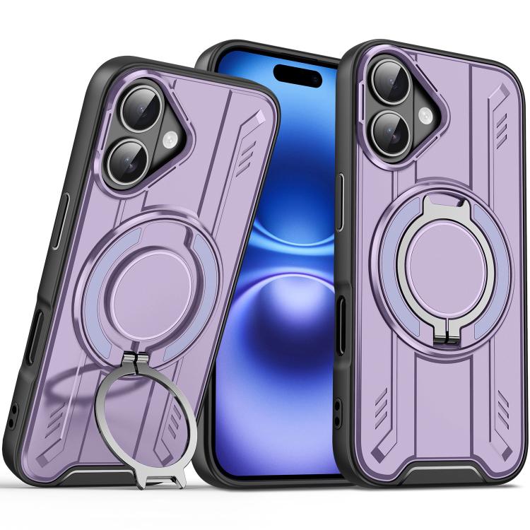 

For iPhone 16 Rotating Ring Holder Magnetic MagSafe Phone Case(Purple)