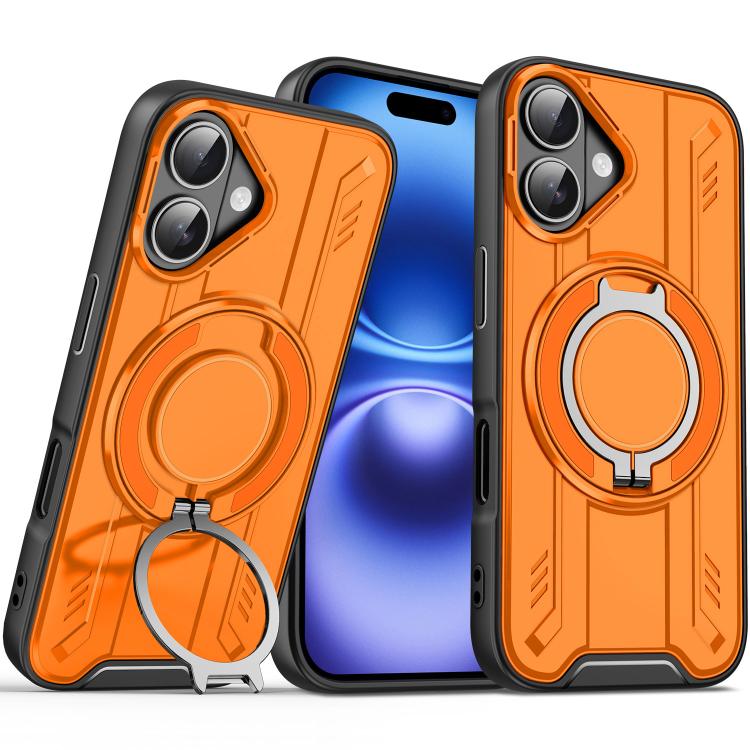 

For iPhone 16 Rotating Ring Holder Magnetic MagSafe Phone Case(Orange)