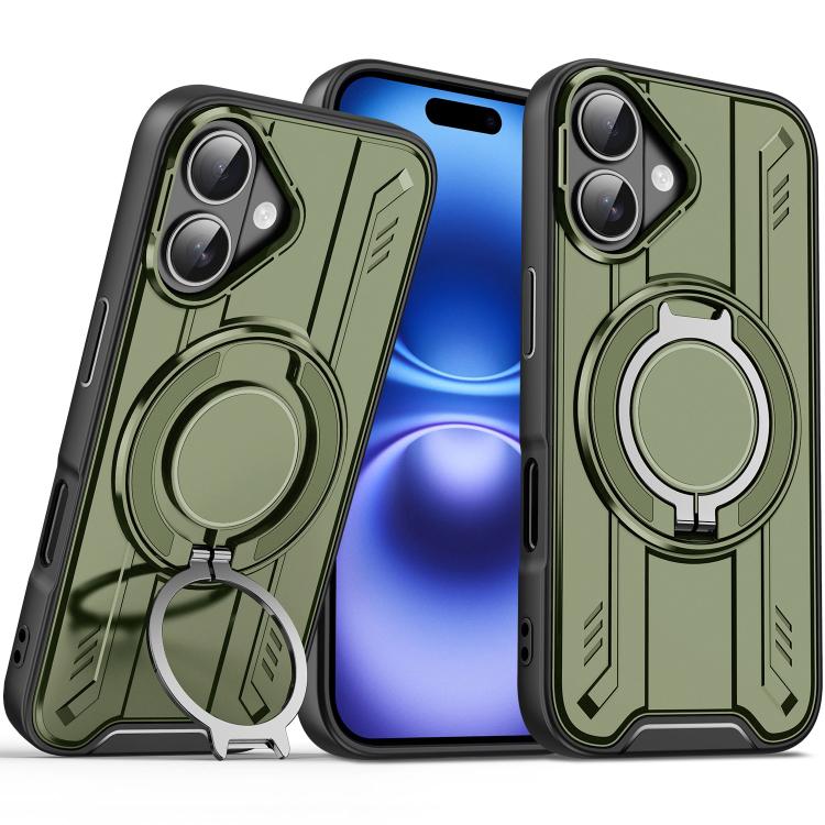 

For iPhone 16 Rotating Ring Holder Magnetic MagSafe Phone Case(Green)