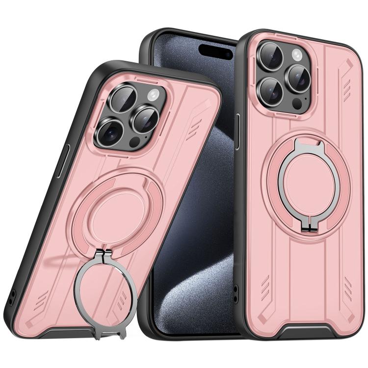 

For iPhone 15 Pro Max Rotating Ring Holder Magnetic MagSafe Phone Case(Pink)