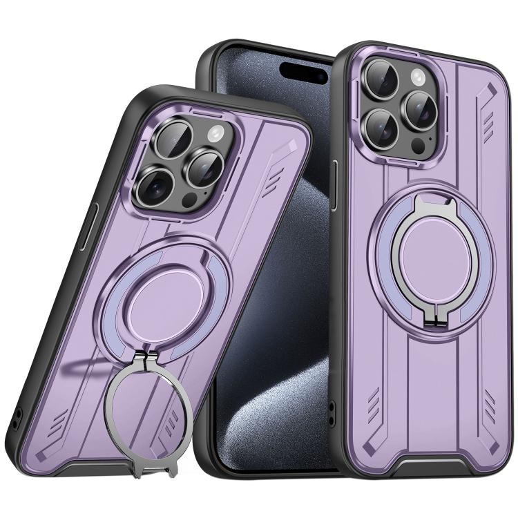

For iPhone 15 Pro Max Rotating Ring Holder Magnetic MagSafe Phone Case(Purple)